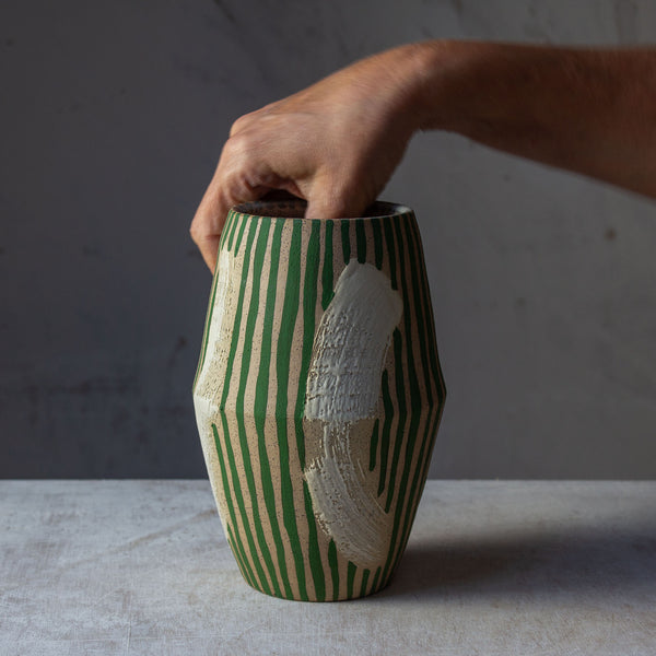 Stripey Slip Brushstrokes - Angular Vase