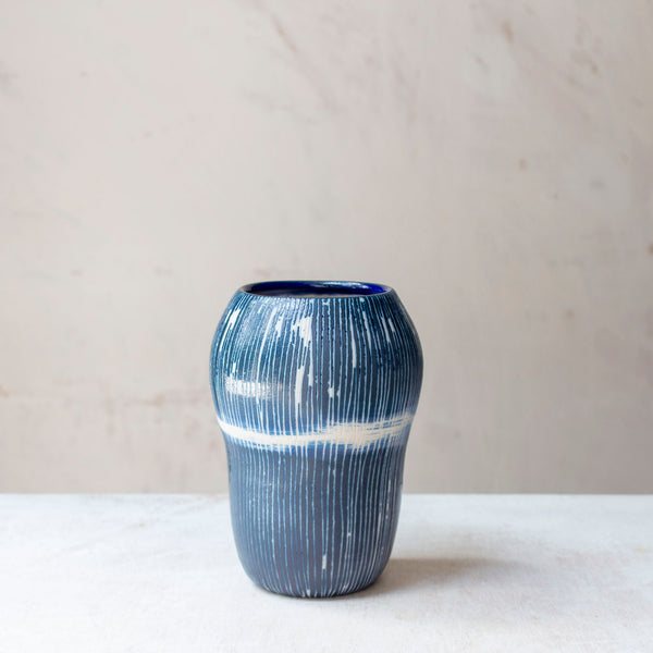 Painterly Blue Steel - Bulbous Vase