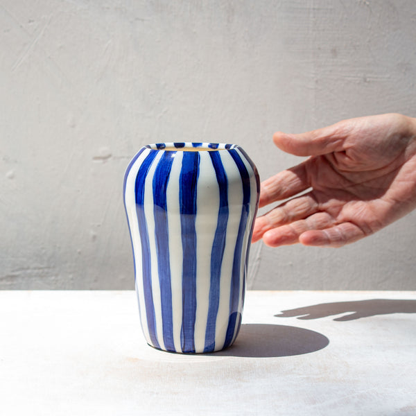 Indigo stripe - Contoured Vase