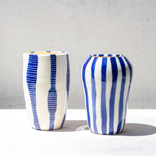 Indigo stripe - Contoured Vase