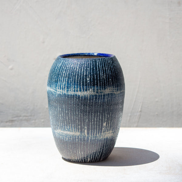 Painterly Blue Steel - Enclosed Vase