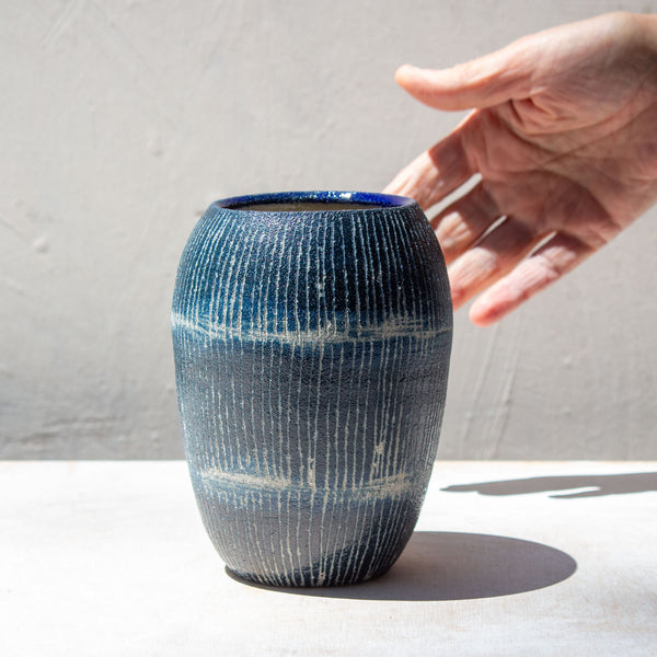 Painterly Blue Steel - Enclosed Vase