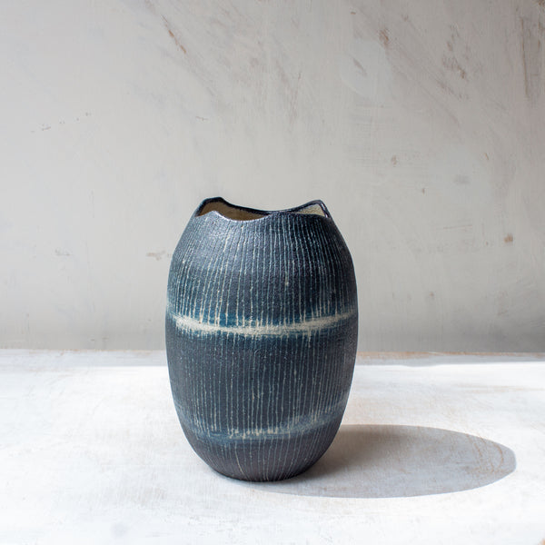 SECOND - Painterly Blue Steel - Cut out Vase