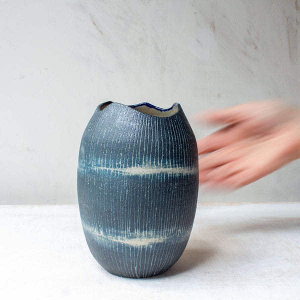 SECOND - Painterly Blue Steel - Cut out Vase